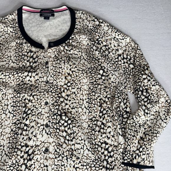 Lands’ End Women’s Supima Cotton Leopard Print Cardigan Sweater 2X 20W-22W - Picture 4 of 13